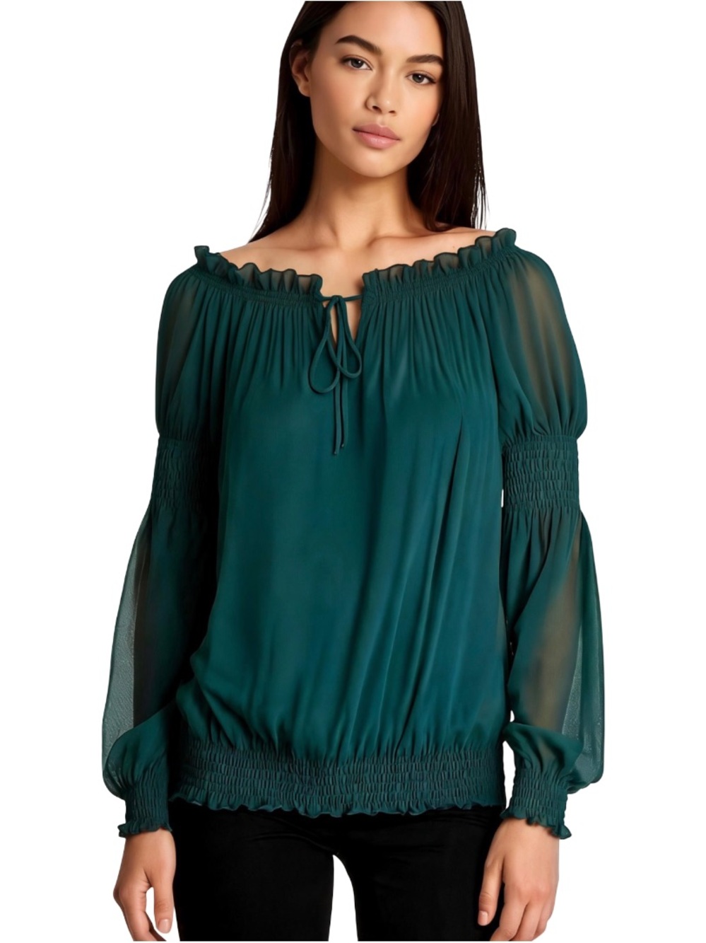 Express Women's Emerald Peasant Blouse